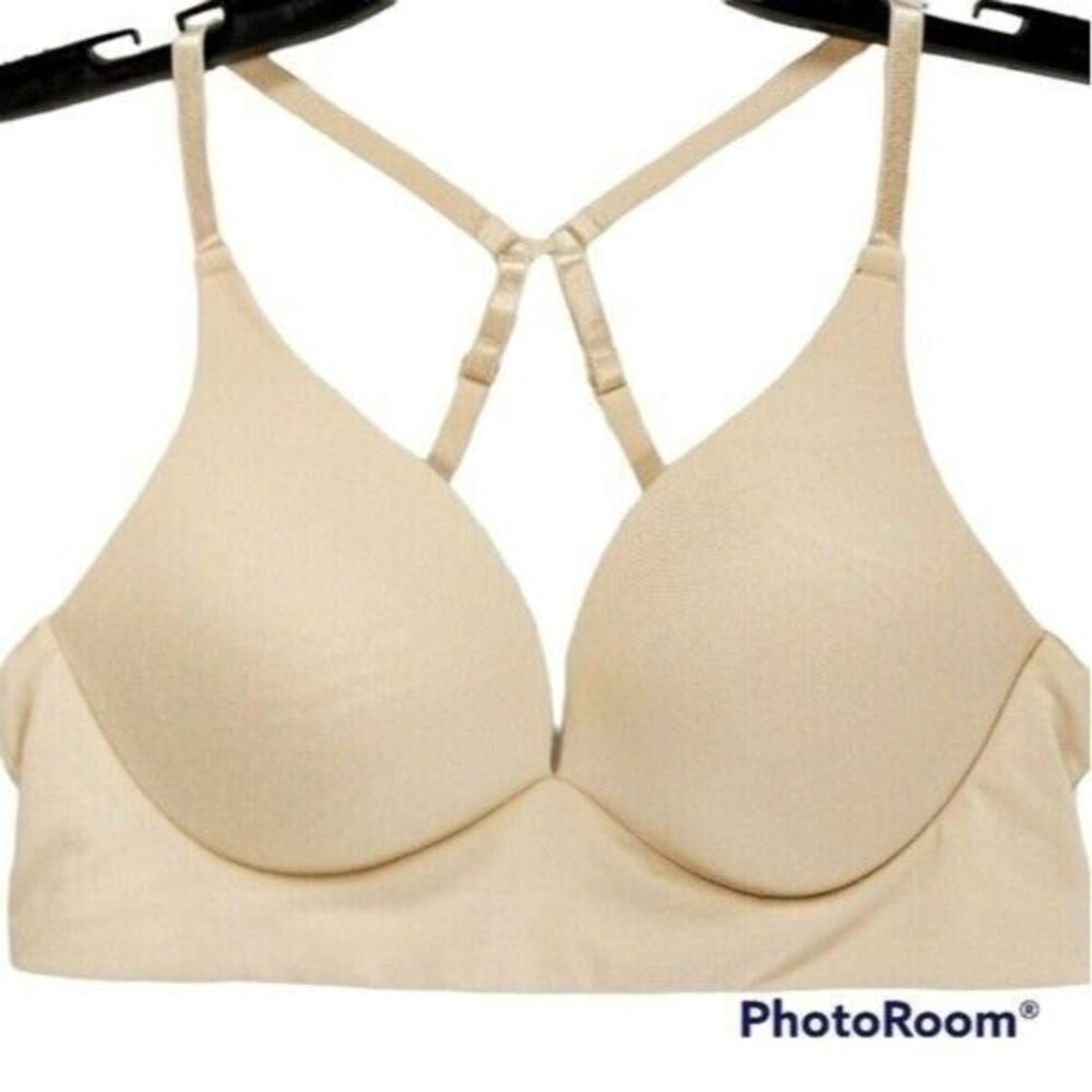 • DIP size large padded Wireless Bra Solid Tan beige tan 32" band adjustable